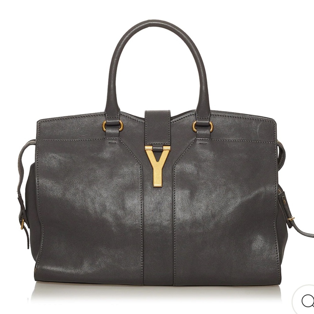 YSL Dark Gray Cabas Chyc Leather Handbag
